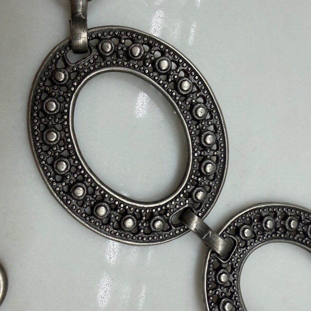 Boho Silver Oval Link Chain Belt Antique Filigree Style Metal Festival Statement - Picture 3 of 6